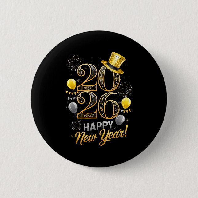 Happy New Year Party 2026 Family Matching Balloon  Button (Vorderseite)