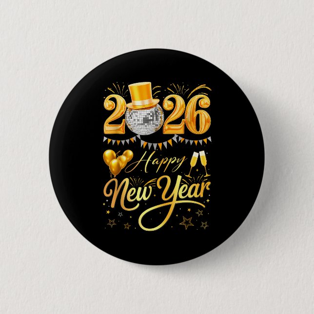 Happy New Year Party 2026 Funny Balloon Family Mat Button (Vorderseite)