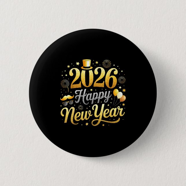 Happy New Year Party 2026 Funny Balloon Family Mat Button (Vorderseite)