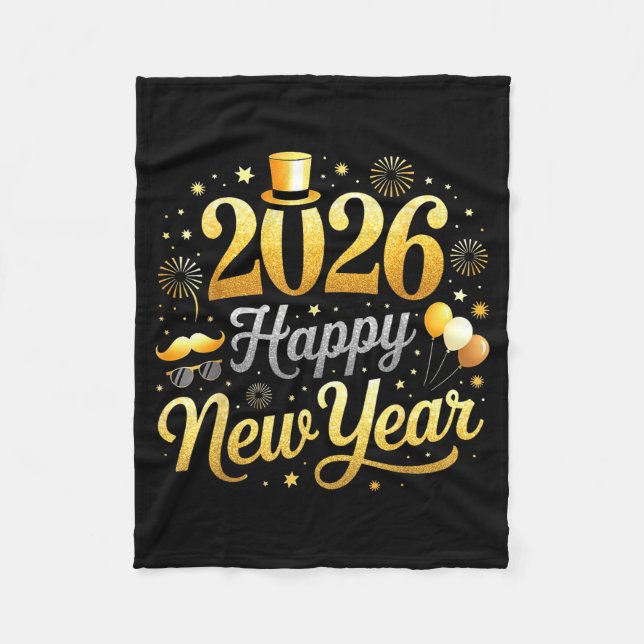 Happy New Year Party 2026 Funny Balloon Family Mat Fleecedecke (Vorderseite)