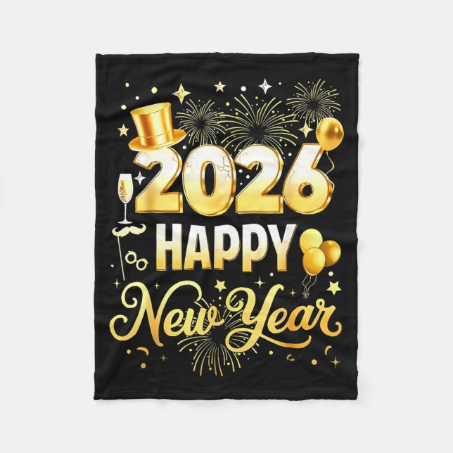 Happy New Year Party 2026 Funny Balloon Family Mat Fleecedecke (Vorderseite)