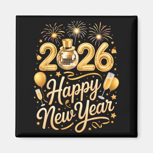 Happy New Year Party 2026 Funny Balloon Family Mat Magnet (Vorne)