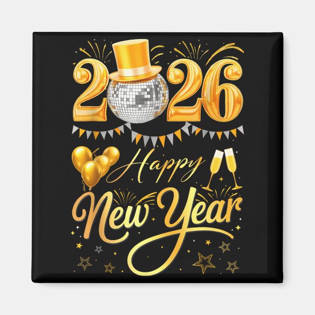 Happy New Year Party 2026 Funny Balloon Family Mat Magnet (Vorne)