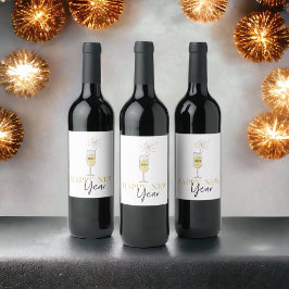 Happy New Year Party Champagne Sparkler Jahr Weinetikett