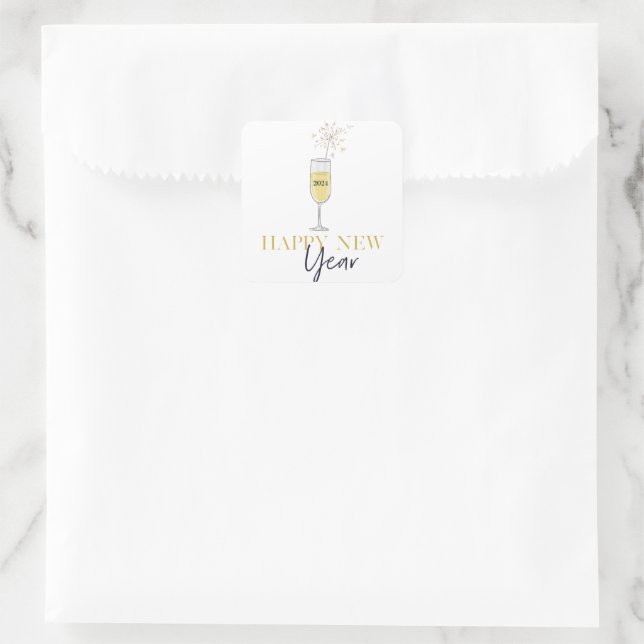 Happy New Year Party Champagne Sparkler Quadratischer Aufkleber (Tasche)
