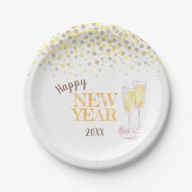 Happy New Year Party Champagner-Papierteller Pappteller (Vorderseite)