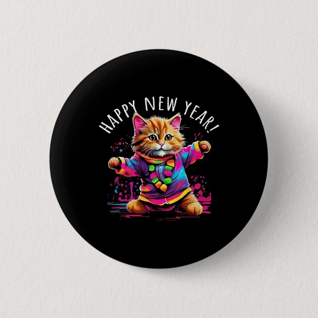 Happy New Year Party Dancing Cat Design  Button (Vorderseite)
