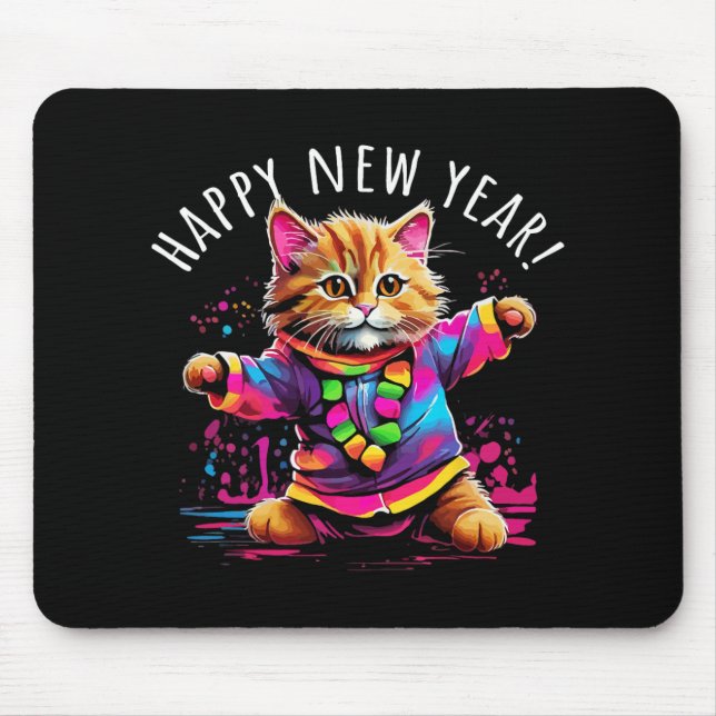 Happy New Year Party Dancing Cat Design  Mousepad (Vorne)
