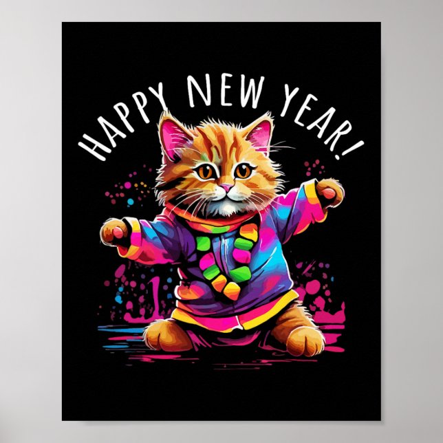 Happy New Year Party Dancing Cat Design Poster (Vorne)