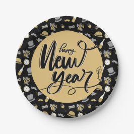 Happy New Year Party Paper Plate Pappteller