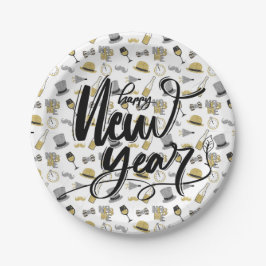 Happy New Year Party Paper Plate Pappteller
