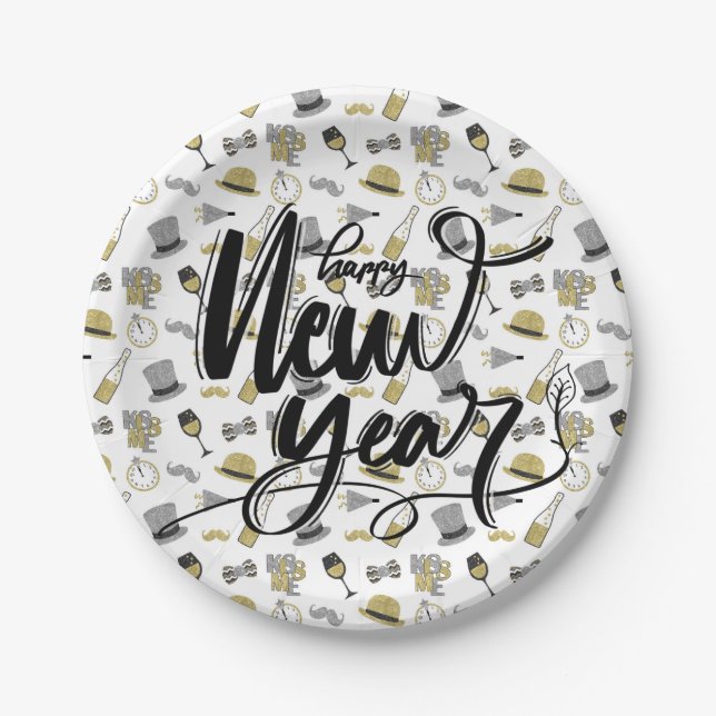 Happy New Year Party Paper Plate Pappteller (Vorderseite)