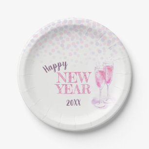 Happy New Year Party rosa Champagner-Papierteller Pappteller