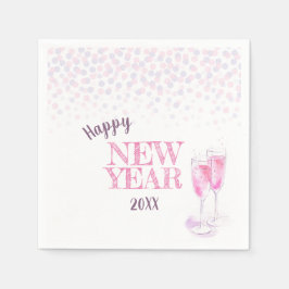 Happy New Year Party Rosa Champagner Serviette