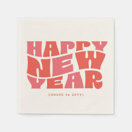Happy New Year Party Spaß trendy Retro rosa Rot Serviette