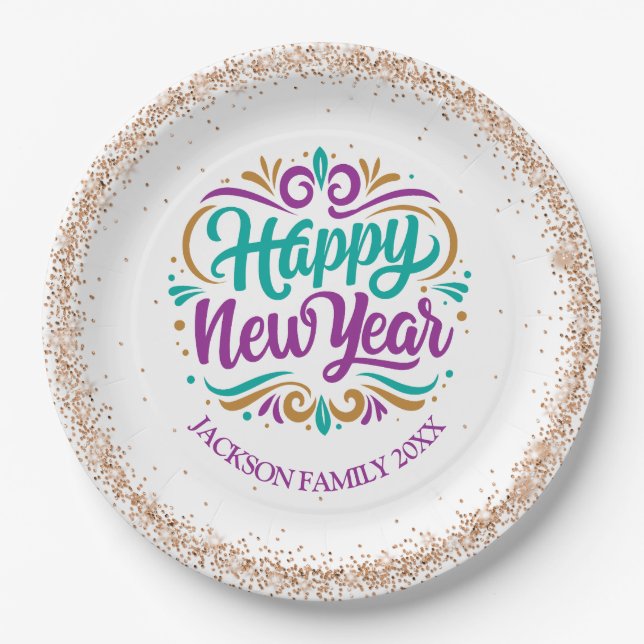 Happy New Year Personalisiert Pappteller (Vorderseite)