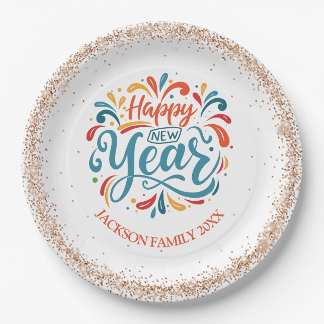 Happy New Year Personalisiert Pappteller (Vorderseite)