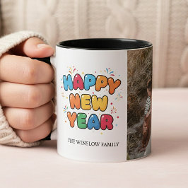 Happy New Year  Personalized Family Name Photo Mug