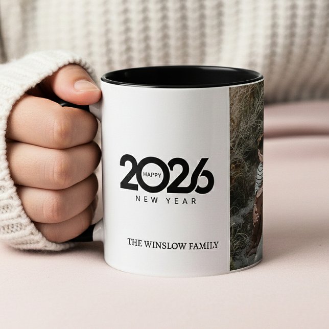 Happy New Year  Personalized Family Name Photo Mug (Créateur téléchargé)