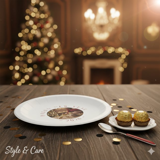 Happy New Year Personalized Photo Text Pappteller (Happy New Year Personalized Photo Text Paper Plates)