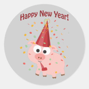 Happy New Year Pig Runder Aufkleber