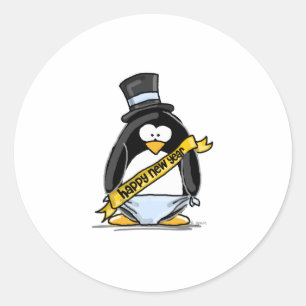 Happy New Year Pinguin Runder Aufkleber