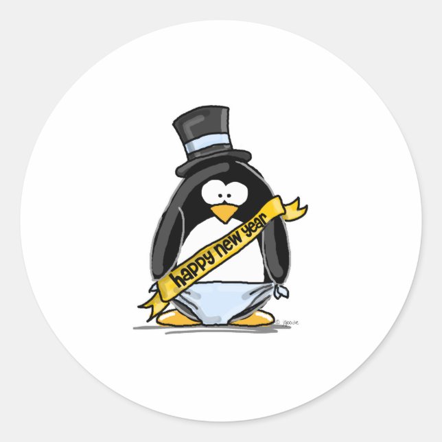 Happy New Year Pinguin Runder Aufkleber (Vorderseite)