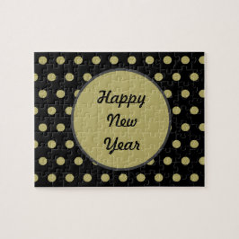 Happy New Year Polka Dot Jigsaw Puzzle (schwarz)