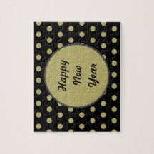 Happy New Year Polka Dot Jigsaw Puzzle (schwarz)
