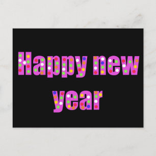 Happy New Year Postcard Black Pink farbenfrohe Pun Feiertagspostkarte