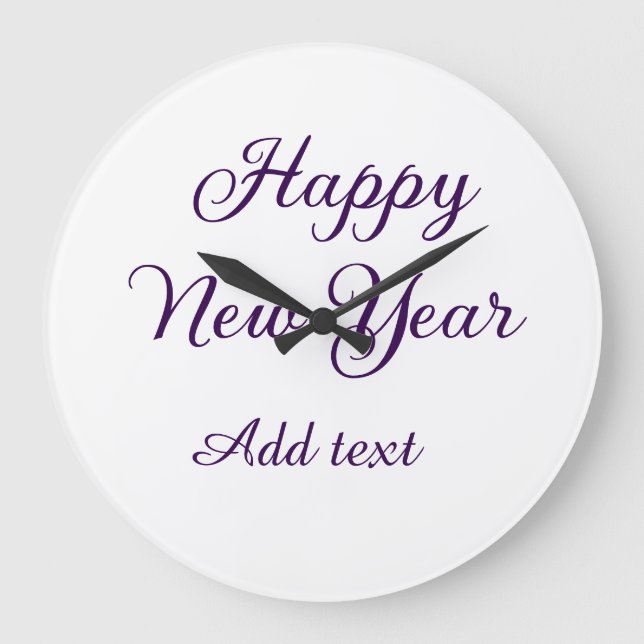 Happy new year purple calligraphy simple minimal  große wanduhr (Vorderseite)