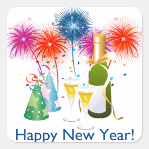 Happy New Year Quadratischer Aufkleber