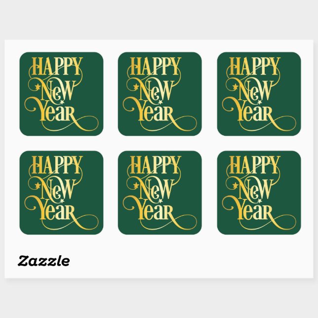 Happy New Year Quadratischer Aufkleber (Blatt)