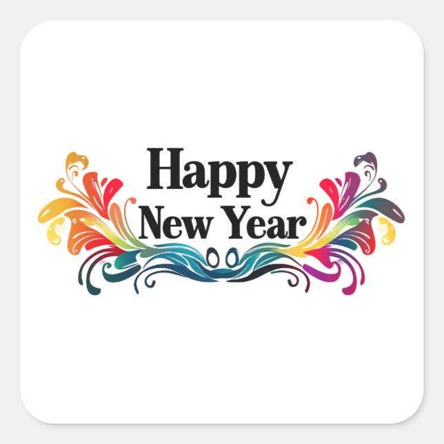 Happy New Year Quadratischer Aufkleber (Vorderseite)
