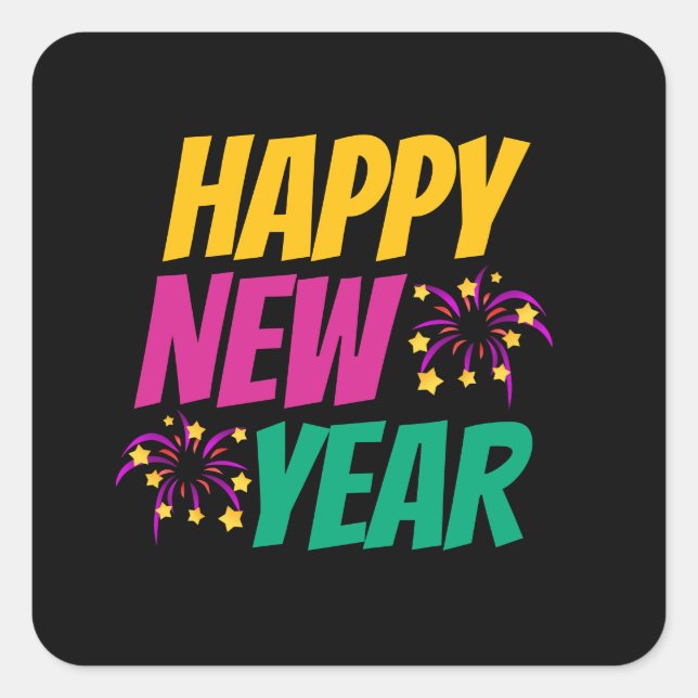 Happy New Year  Quadratischer Aufkleber (Vorderseite)