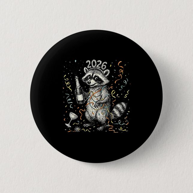 Happy New Year Raccoon With Champagne Funny New Ye Button (Vorderseite)