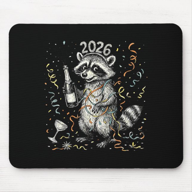Happy New Year Raccoon With Champagne Funny New Ye Mousepad (Vorne)