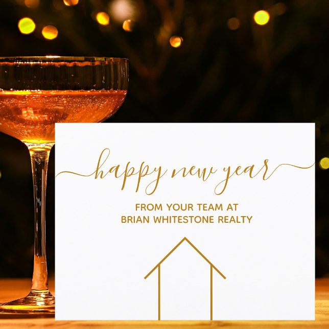 Happy New Year Real Anwesen Company Gold Corporate Postkarte (Von Creator hochgeladen)