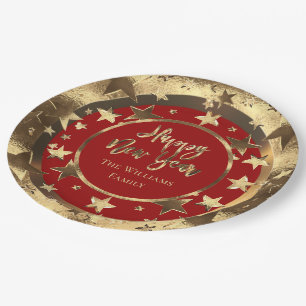 Happy New Year Red and Gold Look Stars Elegant Pappteller