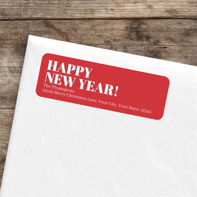 Happy New Year Red and White (Happy New Year custom return address label.)