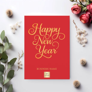 Happy New Year Red Gold Script Business-Logo Feiertagskarte