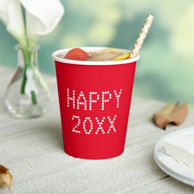 Happy New Year Red White Custom Number Moderne Pappbecher (In Situ)
