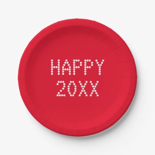 Happy New Year Red White Custom Number Moderne Pappteller