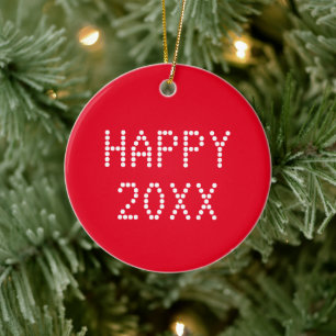 Happy New Year red white custom number Weihnachten Keramik Ornament