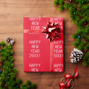 Happy New Year Red White Custom Text modern Geschenkpapier