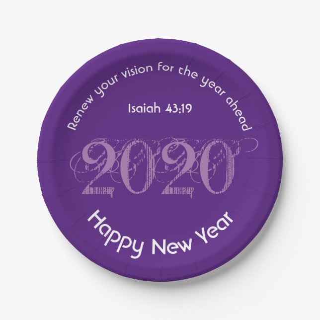 Happy New Year RENEW VISION 2020 Stilvoll LILA Pappteller (Vorderseite)