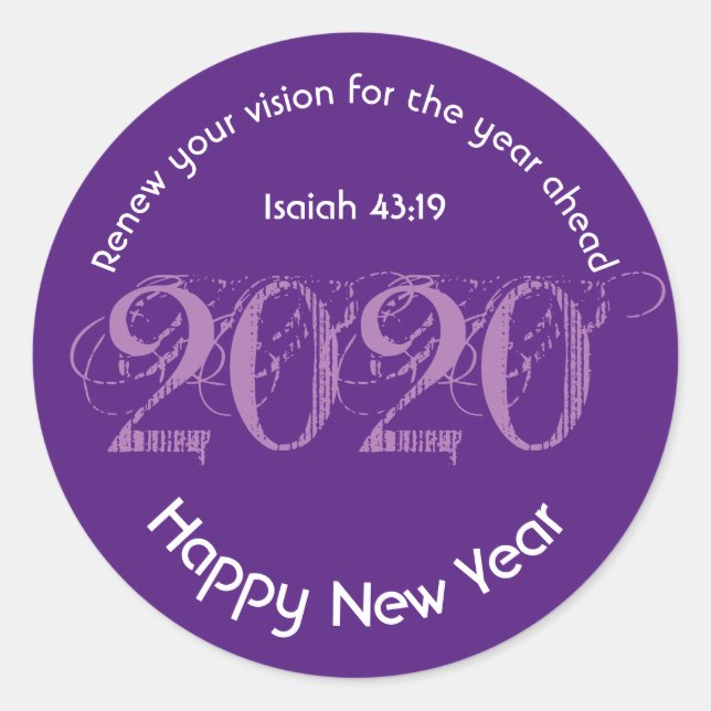 Happy New Year RENEW VISION 2020 Stilvoll Lila Runder Aufkleber (Vorderseite)