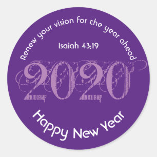 Happy New Year RENEW VISION 2020 Stilvoll Lila Runder Aufkleber
