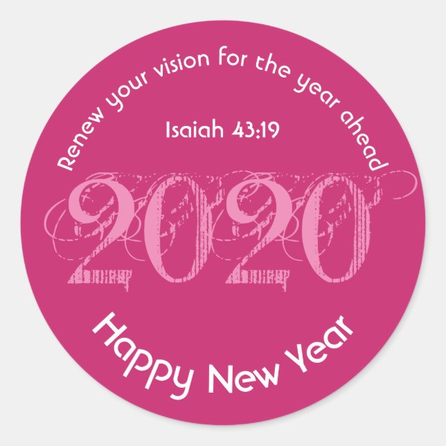 Happy New Year RENEW VISION 2020 Stilvoll PINK Runder Aufkleber (Vorderseite)