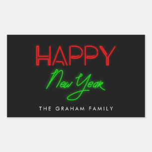 Happy New Year Retro 80er Neon Lichter Rechteckiger Aufkleber